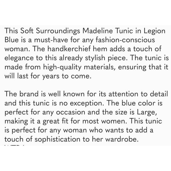Soft Surroundings Medeline Hanker chief Tunic Layered Pullover Top Legion Blue M - Picture 13 of 13